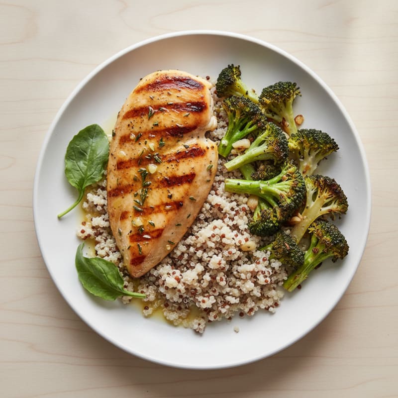 Grilled Chicken Breast with Quinoa and Roasted Broccoli