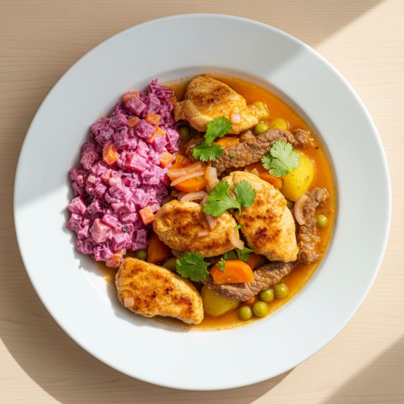 Peruvian Chicken and Beef Stew with Ensalada Rusa