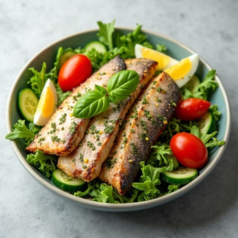 Flaked Sardine Salad with Crisp Greens and Lemon Herb Dressing