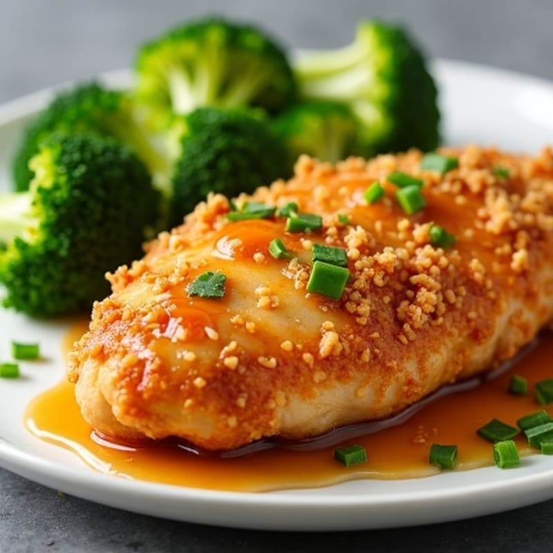 Baked Crispy Orange Chicken with Fresh Steamed Broccoli