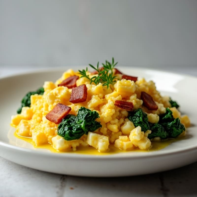 Cottage Cheese Egg Scramble with Spinach and Turkey Bacon