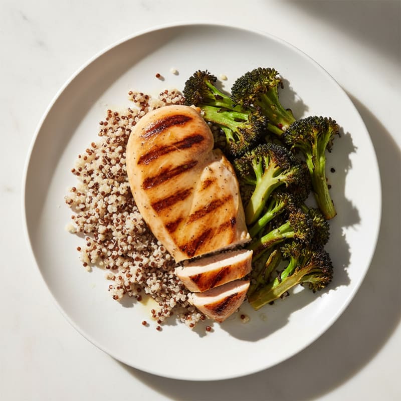 Grilled Chicken Breast with Quinoa and Roasted Broccoli