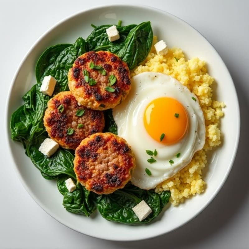 Egg White Spinach Scramble with Turkey Sausage