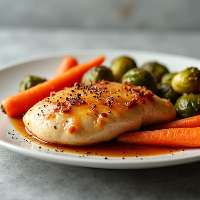Maple Glazed Chicken with Roasted Carrots and Crispy Brussels Sprouts