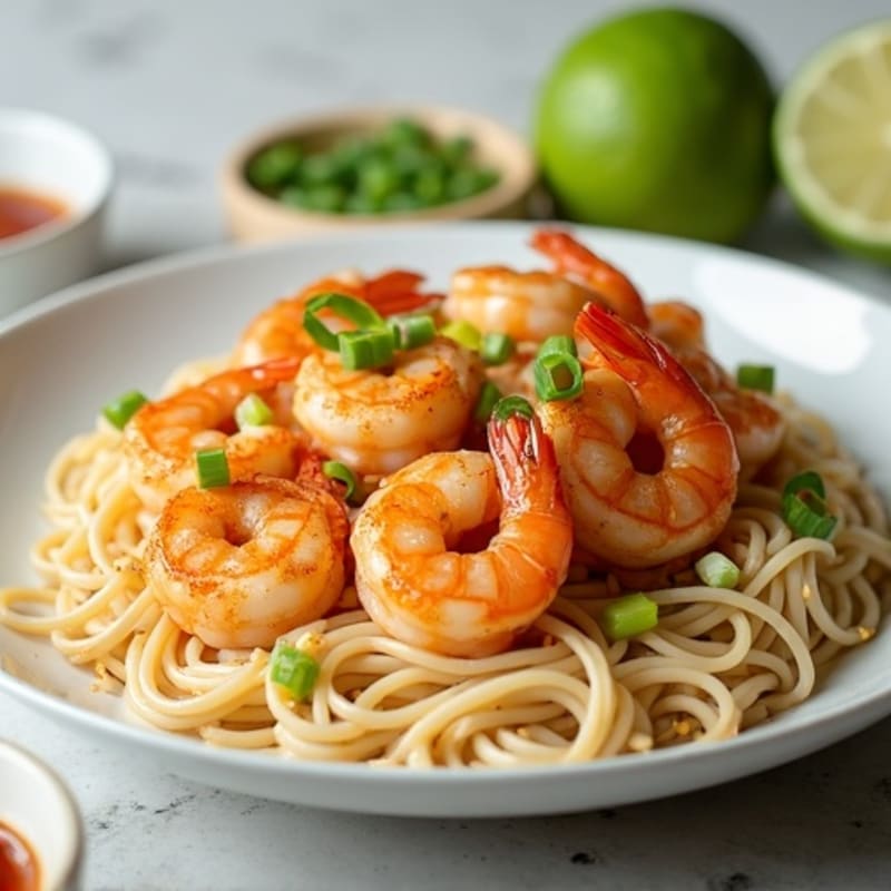 Zesty Garlic-Ginger Shrimp with Rice Noodles