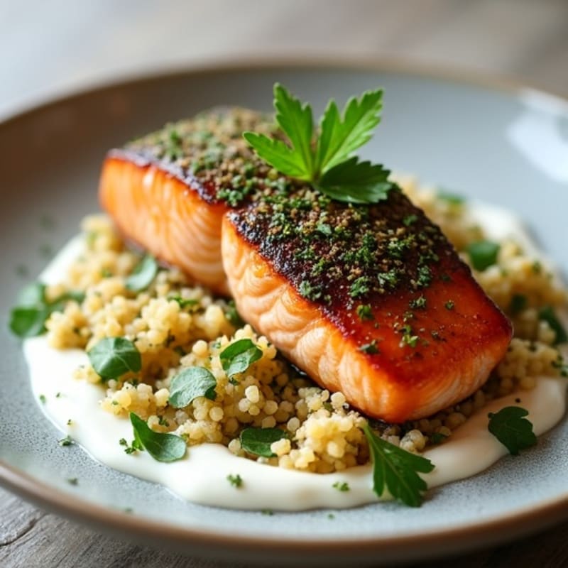 Herb-Crusted Pan Seared Salmon with Quinoa