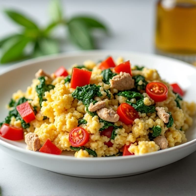 Egg White and Ground Turkey Scramble with Spinach