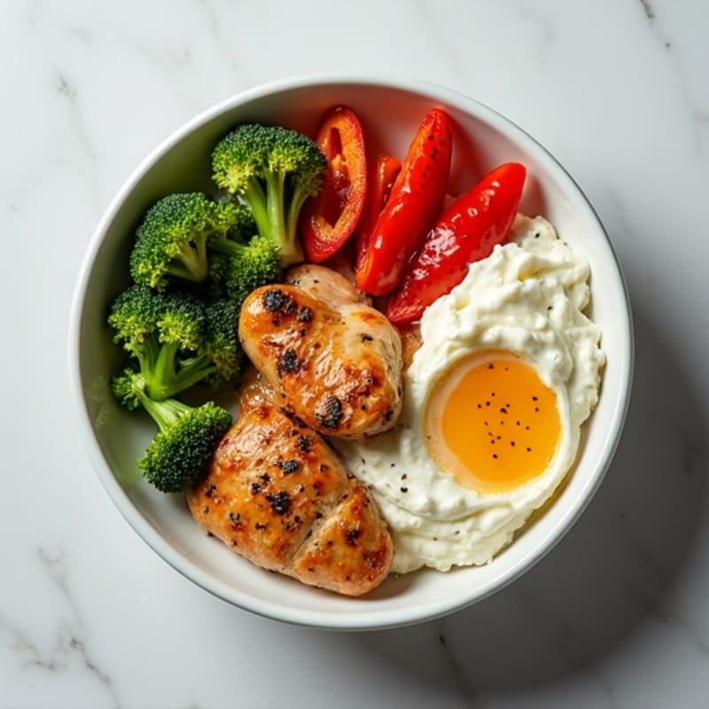Creamy Cottage Cheese Power Bowl with Roasted Chicken and Crispy Veggies