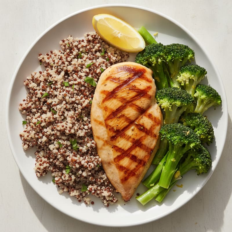Grilled Chicken Breast with Quinoa and Steamed Broccoli
