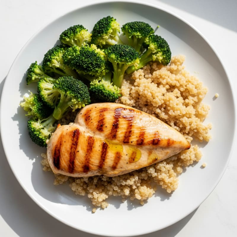 Grilled Chicken Breast with Quinoa and Steamed Broccoli