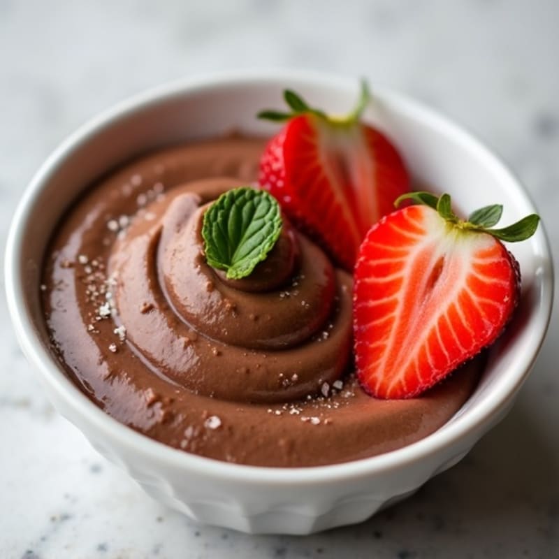 Silky Chocolate Protein Pudding with Sliced Strawberries
