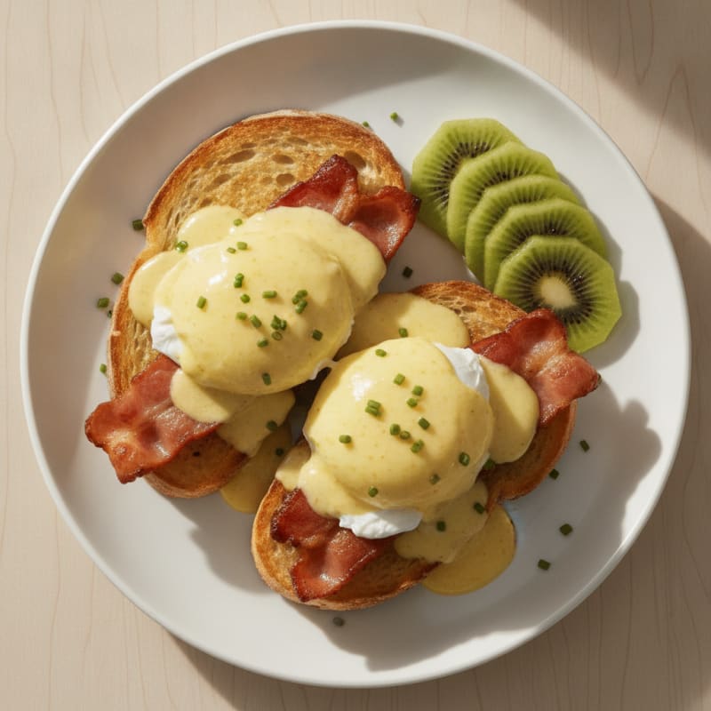 Eggs Benedict with Toasted Sourdough and Kiwi