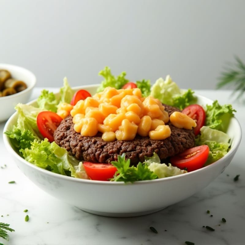 Lean Ground Beef Cheeseburger Bowl with Crispy Lettuce and Creamy Dressing