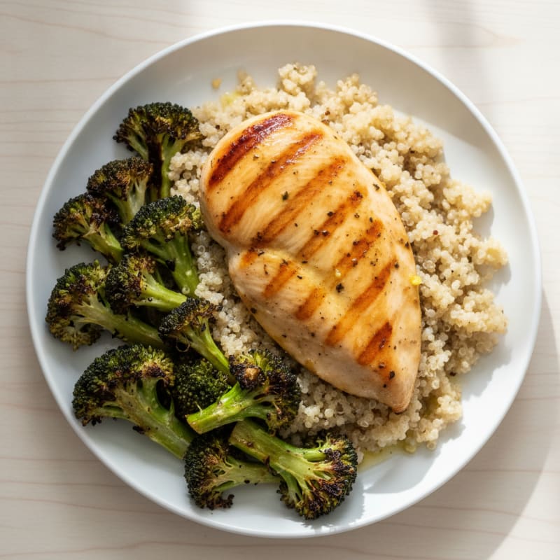 Grilled Chicken Breast with Quinoa and Roasted Broccoli