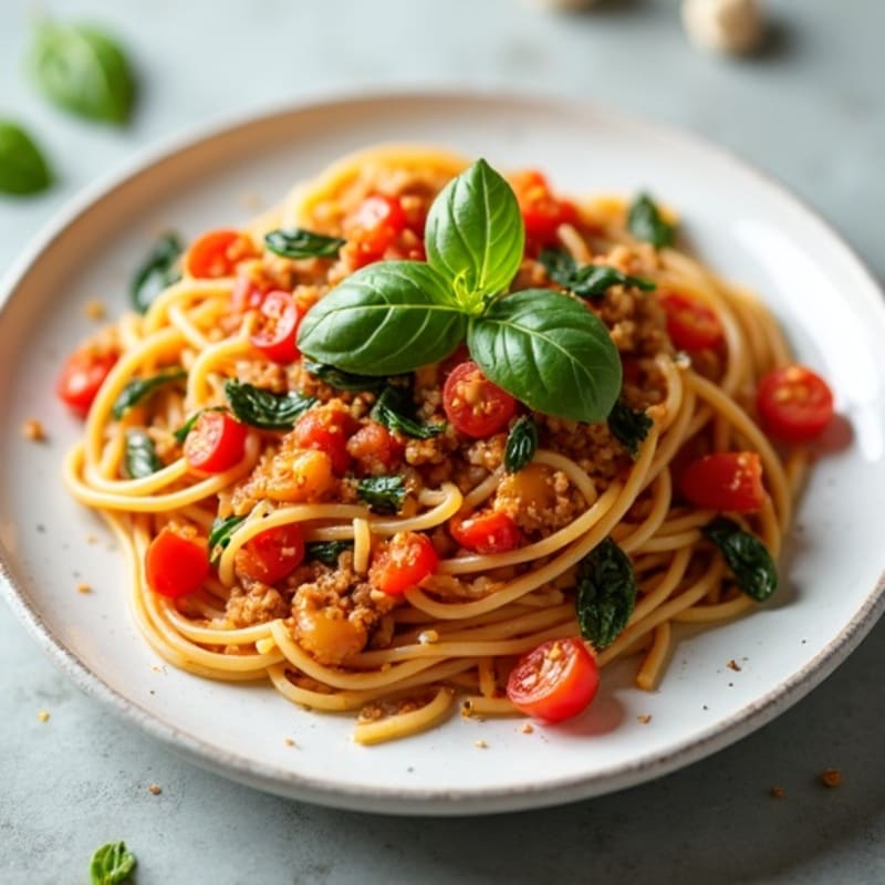 Lean Ground Turkey Whole Wheat Spaghetti with Hearty Vegetable Sauce