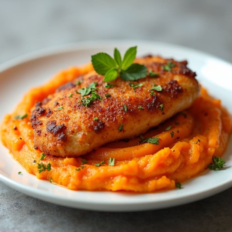 Crispy Baked Chicken with Creamy Sweet Potato Mash