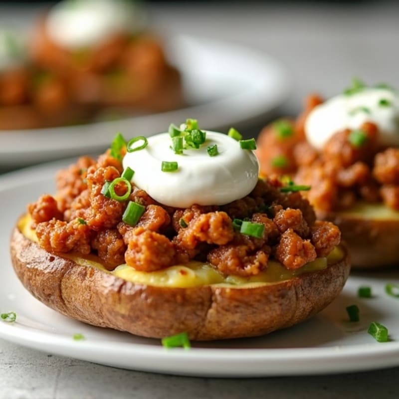 Crispy Baked Potatoes with Lean Ground Turkey, Creamy Greek Yogurt, and Fresh Chives