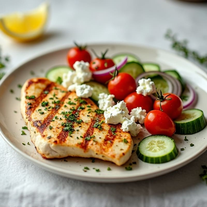 Lemon-Herb Grilled Chicken with Fresh Feta and Crisp Vegetables