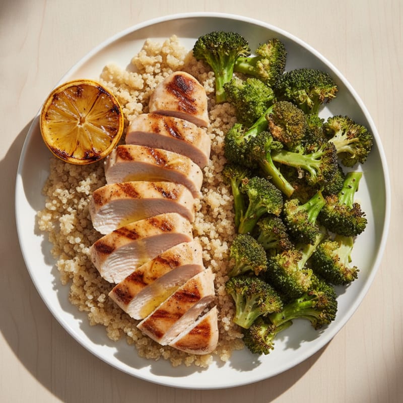 Grilled Chicken Breast with Quinoa and Roasted Broccoli