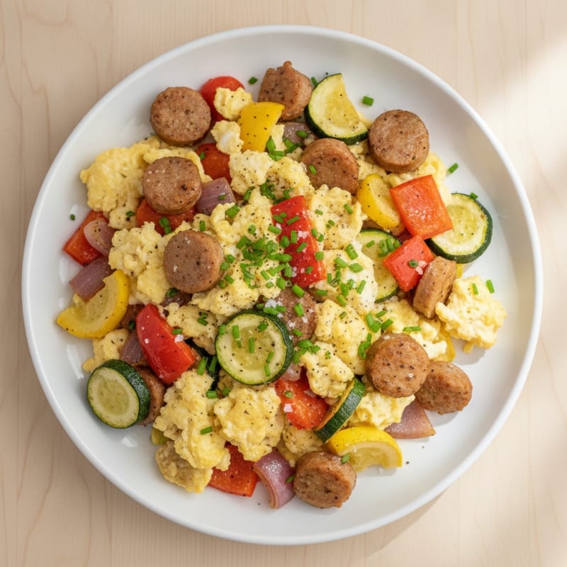 Hearty Scrambled Eggs with Roasted Vegetables