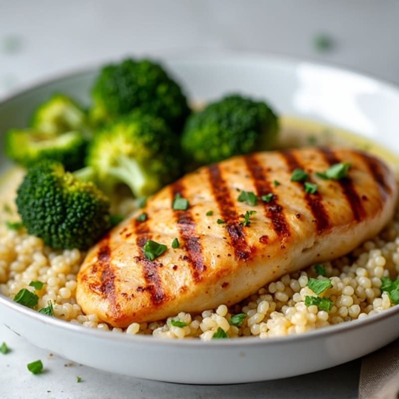 Grilled Chicken Breast with Roasted Broccoli and Quinoa