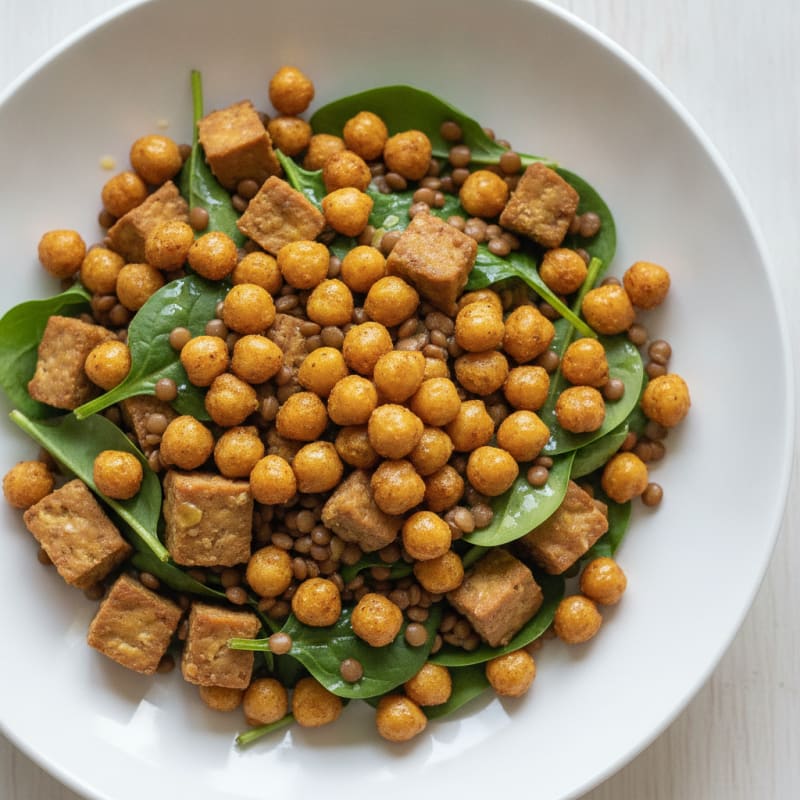 Lentil and Tempeh Power Salad with Roasted Chickpeas
