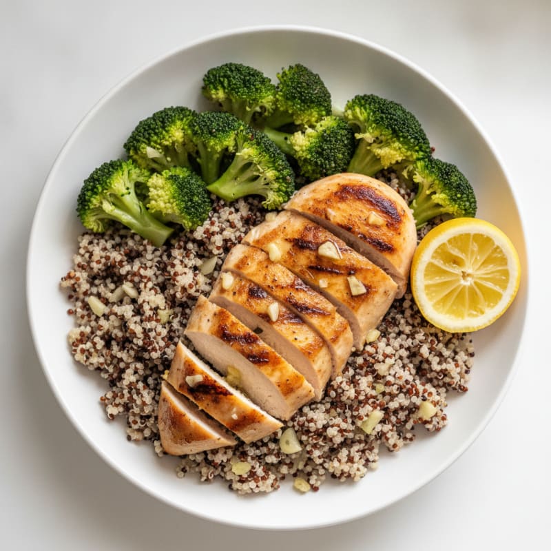 Grilled Chicken Breast with Quinoa and Steamed Broccoli
