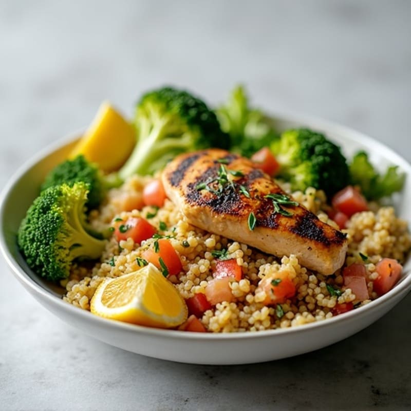 Grilled Chicken and Quinoa Salad with Roasted Broccoli