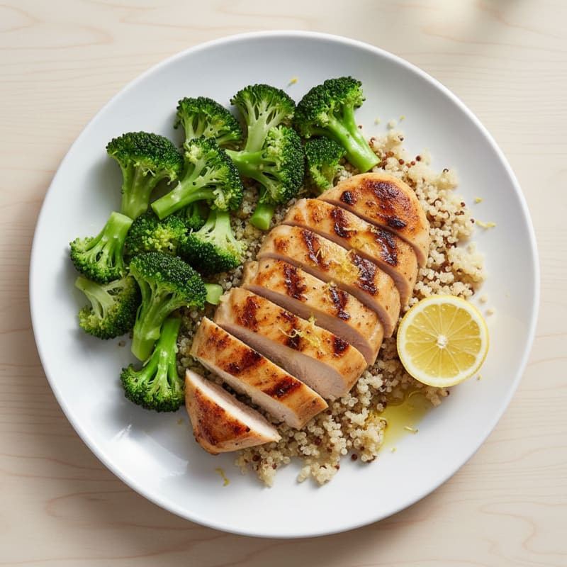 Grilled Chicken Breast with Quinoa and Steamed Broccoli