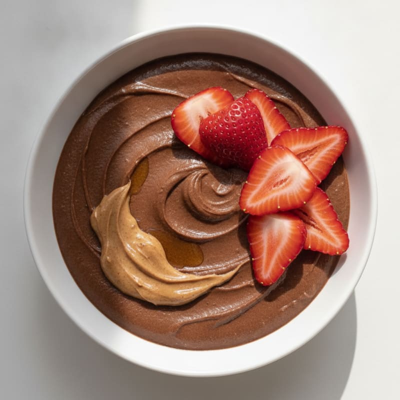 Silky Chocolate Protein Pudding with Fresh Strawberries