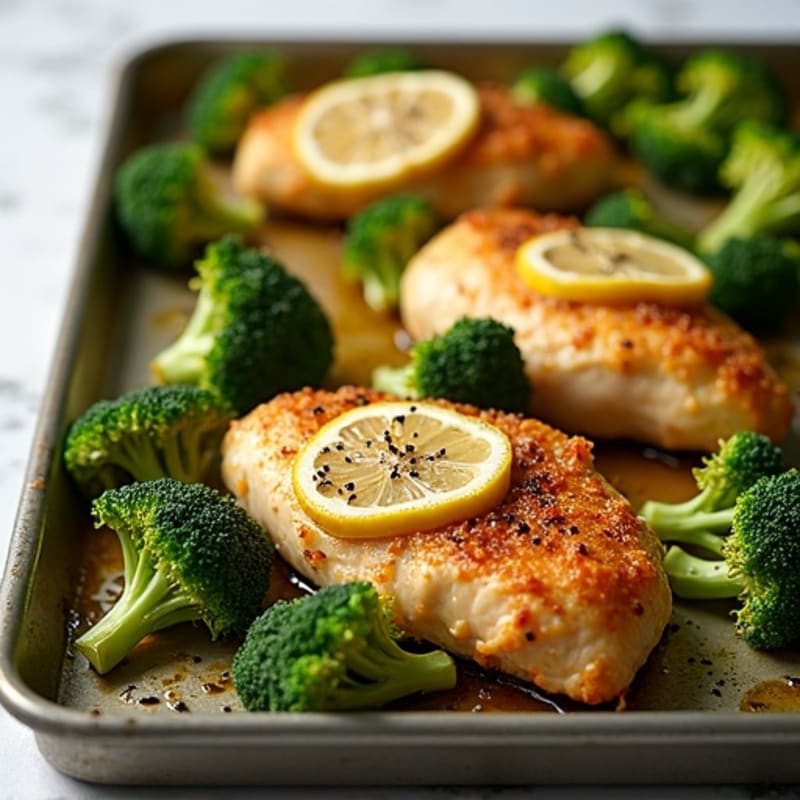 Sheet Pan Lemon Garlic Roasted Chicken and Crispy Broccoli