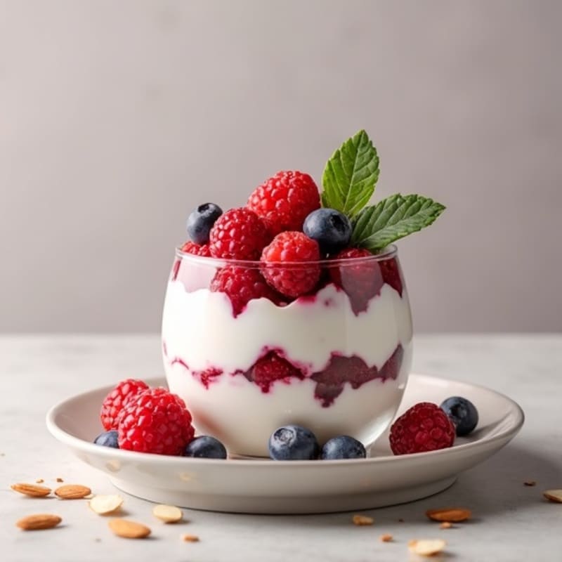 Greek Yogurt Protein Parfait with Mixed Berries and Almonds