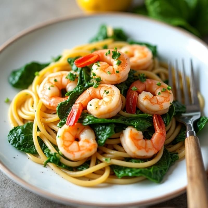 Lemon Garlic Shrimp Pasta with Fresh Spinach
