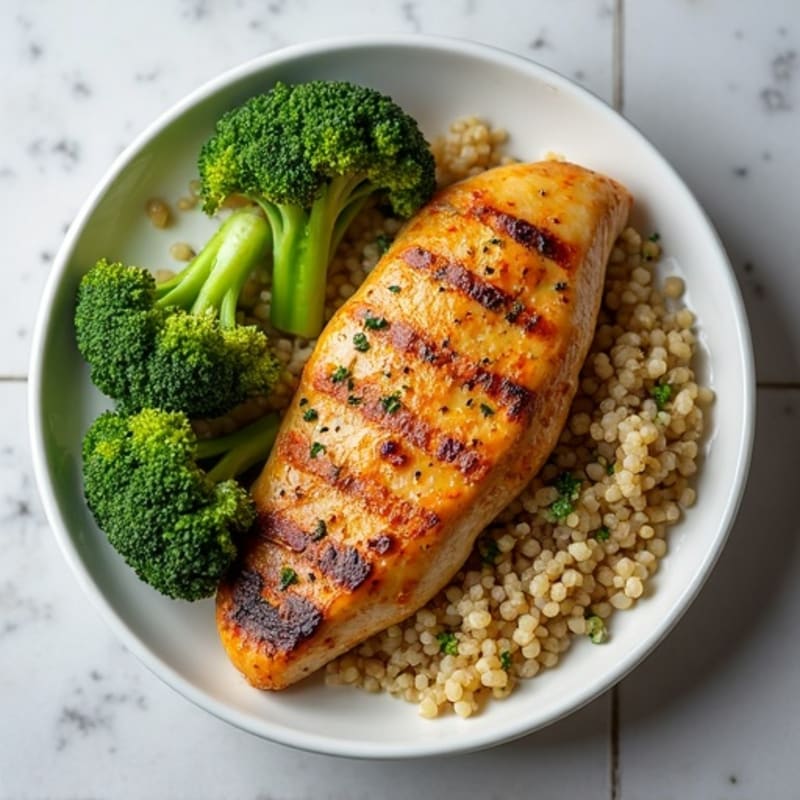 Grilled Chicken Breast with Roasted Broccoli and Quinoa