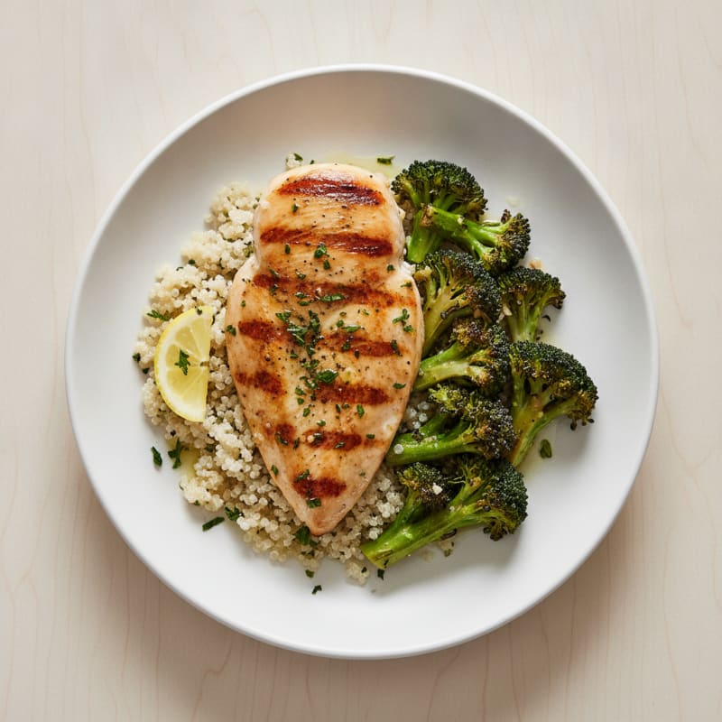 Grilled Chicken Breast with Quinoa and Roasted Broccoli