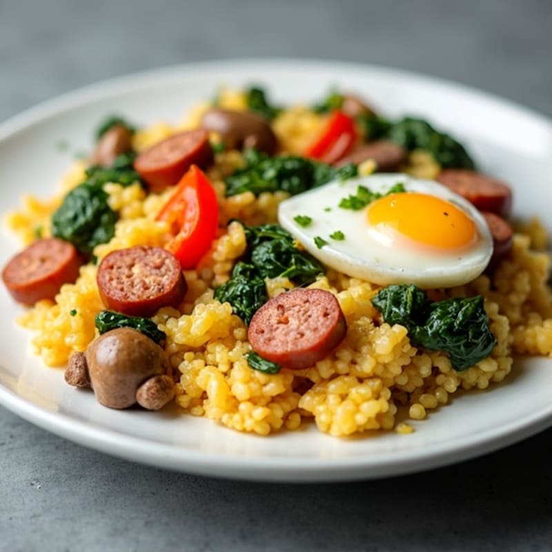 High-Protein Egg and Veggie Scramble with Lean Chicken Sausage