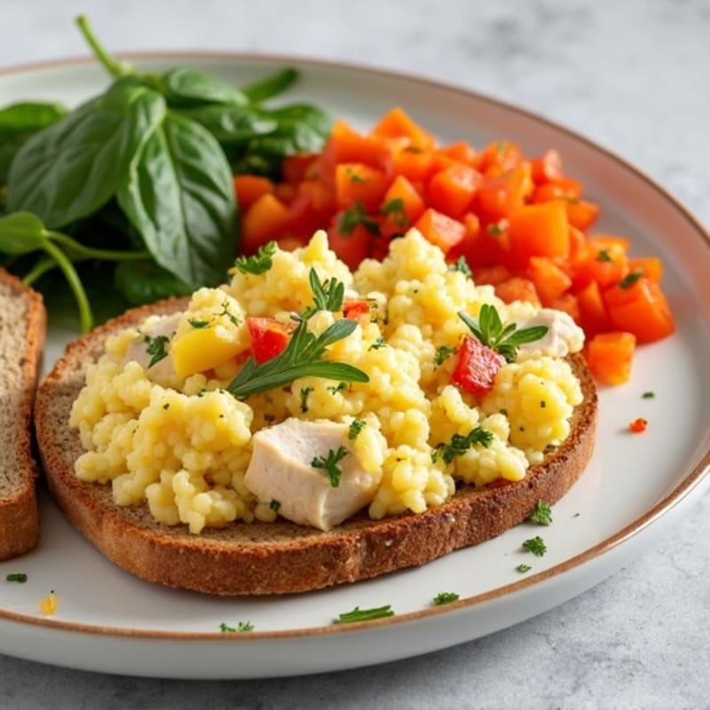 Egg White and Chicken Veggie Scramble with Whole Grain Toast