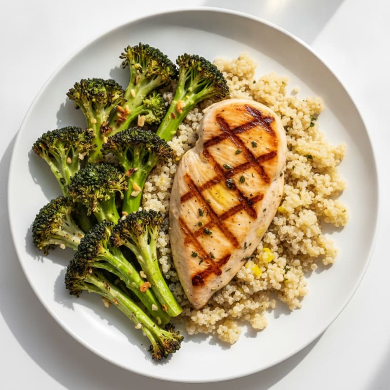 Grilled Chicken Breast with Roasted Broccoli and Quinoa