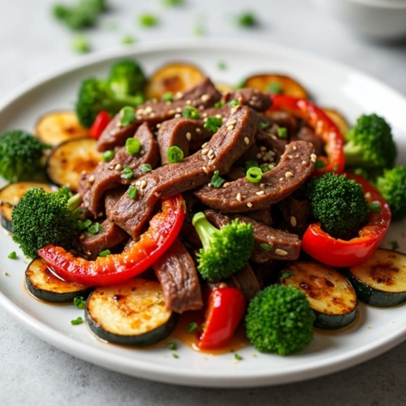 Sweet-Savory Sesame Beef with Charred Vegetables