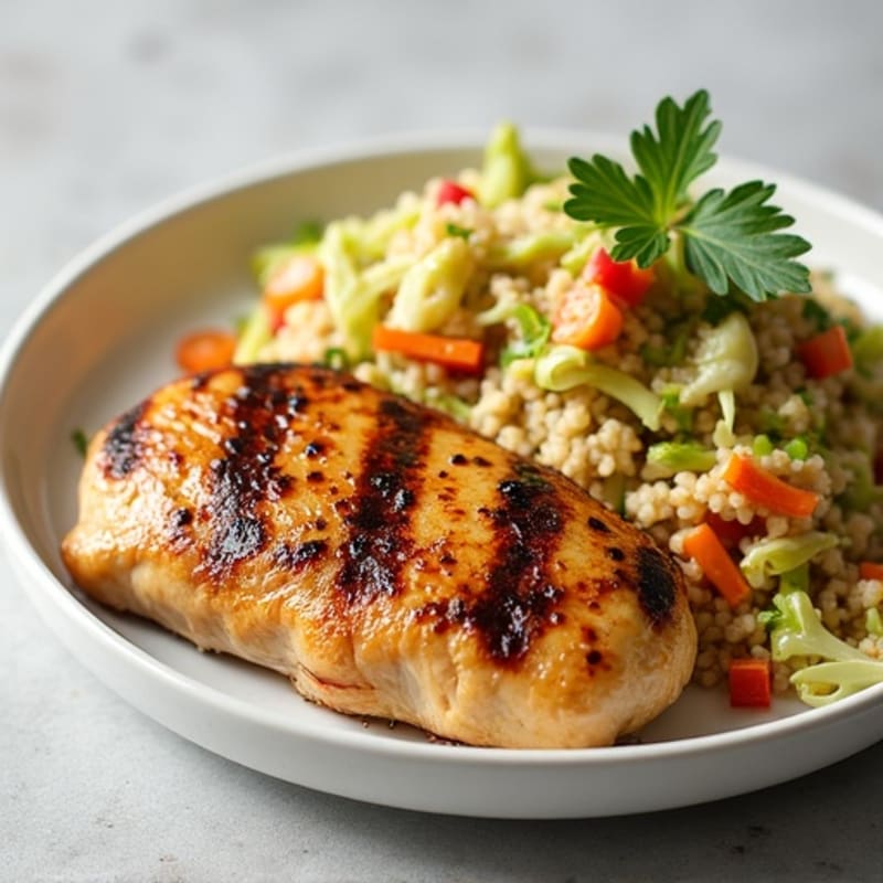 Grilled Chicken Breast with Crunchy Cabbage Slaw and Quinoa