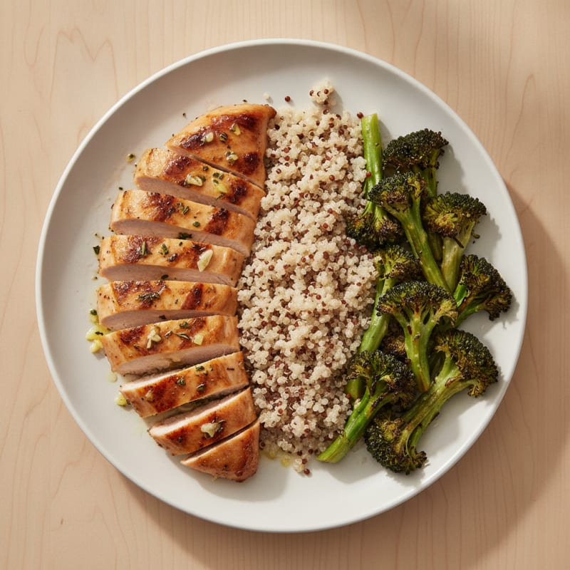 Grilled Chicken Breast with Quinoa and Roasted Broccoli