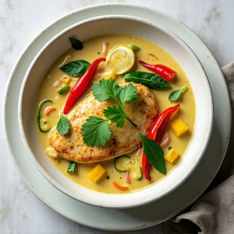 Creamy Coconut Green Curry Chicken with Fresh Vegetables