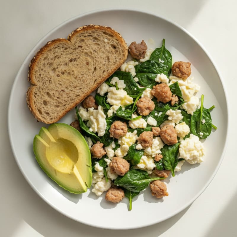 Egg White and Turkey Sausage Scramble with Spinach