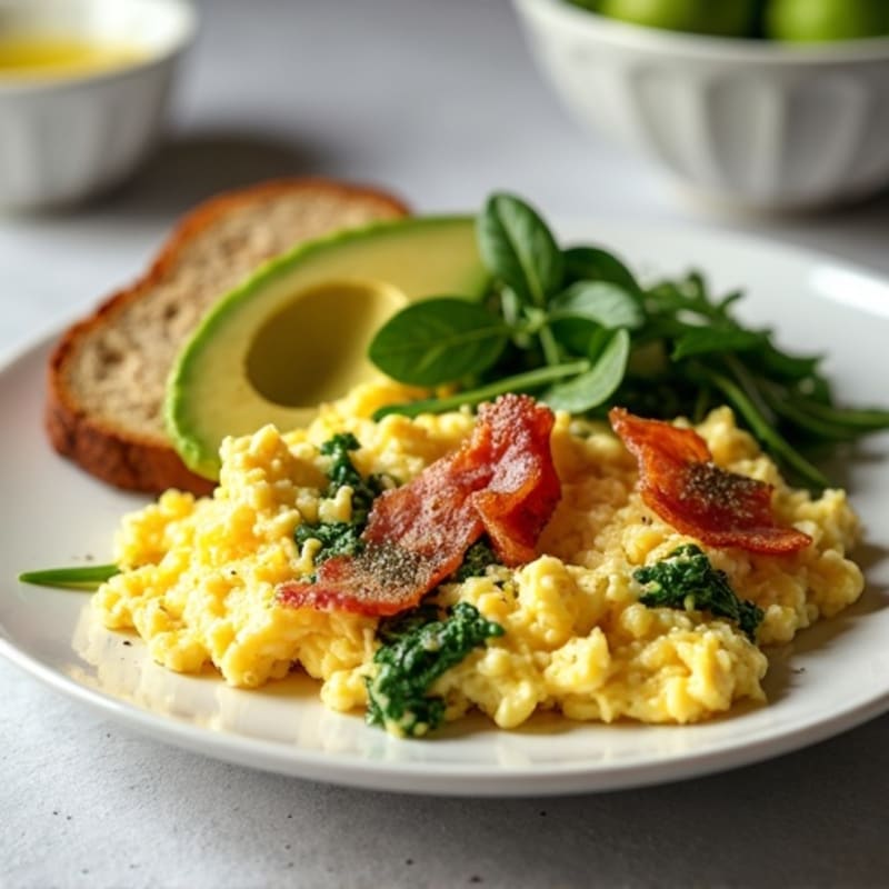 Egg White Scramble with Spinach and Turkey Bacon