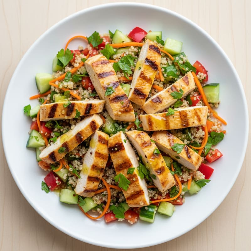 Grilled Chicken and Quinoa Salad with Crunchy Vegetables
