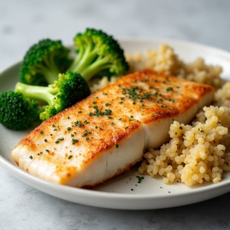 Seared Tilapia with Steamed Broccoli and Quinoa