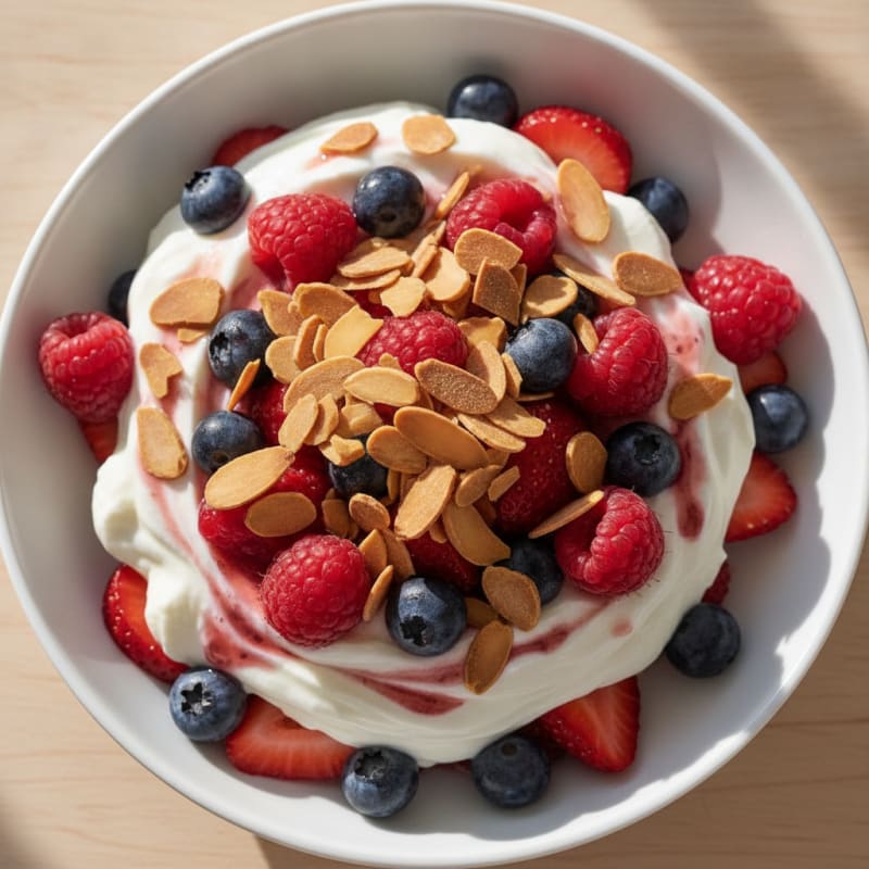 Greek Yogurt Protein Parfait with Mixed Berries and Almonds