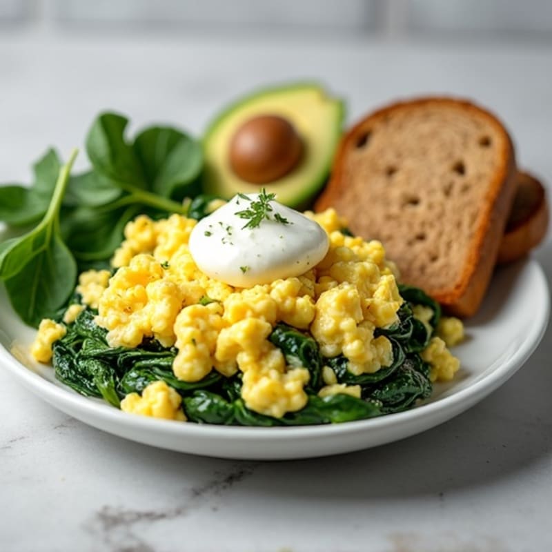 Egg White and Spinach Scramble with Cottage Cheese