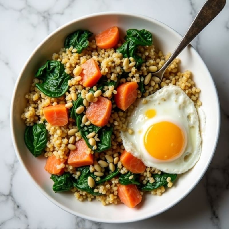 Smoked Salmon and Quinoa Scramble with Spinach and Pumpkin Seeds