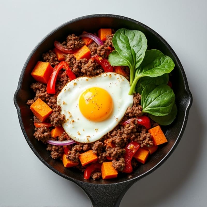 Skillet Beef and Crispy Sweet Potato Hash